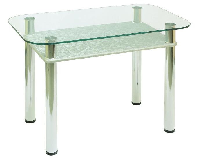 Стол обеденный 3.4 с полкой мдф (металл-хром, стекло-гобелен стальной (Мебель из стекла) )