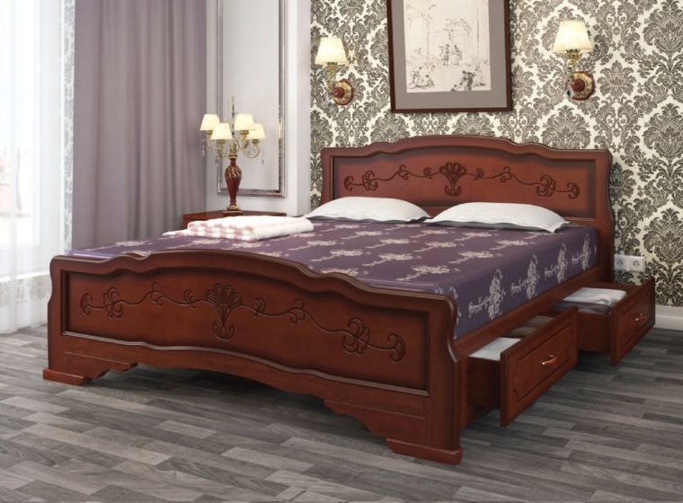 Фото Кровать двуспальная Карина-6 (СМ 180х200) с выдвижными ящиками, без основания с универсальными царга от производителя Браво-мебель в Крыму по цене 23 590 ₽