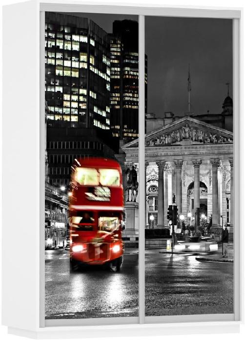 Шкаф-купе Экспресс Дуо Фото (1,6х0,6х2,4 - 2 двери) (Материал дверей:лдсп, цвет дверей:фотопечать ночной лондон, цвет каркаса:белый снег (Мебельная компания Е1) )