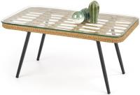 Стол журнальный Halmar Gardena (металл окрашенный, стекло-ротанг-натуральный,  черный (Halmar ) ) в Крыму от производителя 