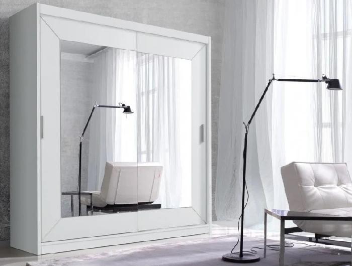 Шкаф-купе-2D typ 18 Alfa (2 двери) (Материал дверей:мдф-зеркало, цвет дверей:белый ламинат, цвет каркаса:белый ламинат (Helvetia) )