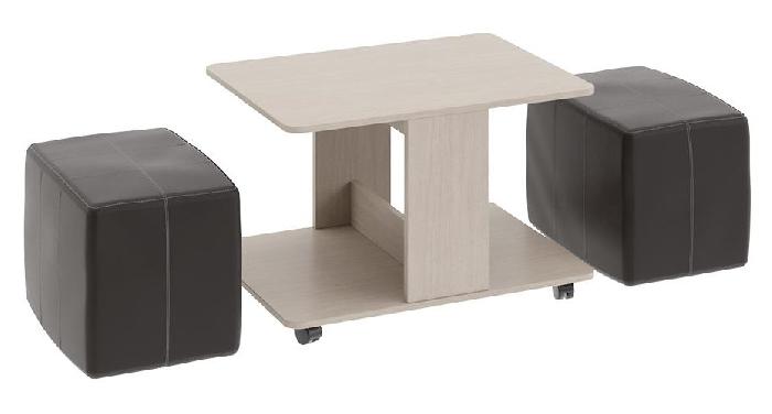 Стол журнальный Капри с пуфиками (пластик, лдсп-дуб белфорт,  черный, дуб белфорд (ТриЯ) )